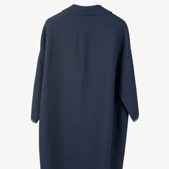 Fabiana Filippi Navy Twill Bead-Trim Double-Breasted Coat - Picture 2 of 10